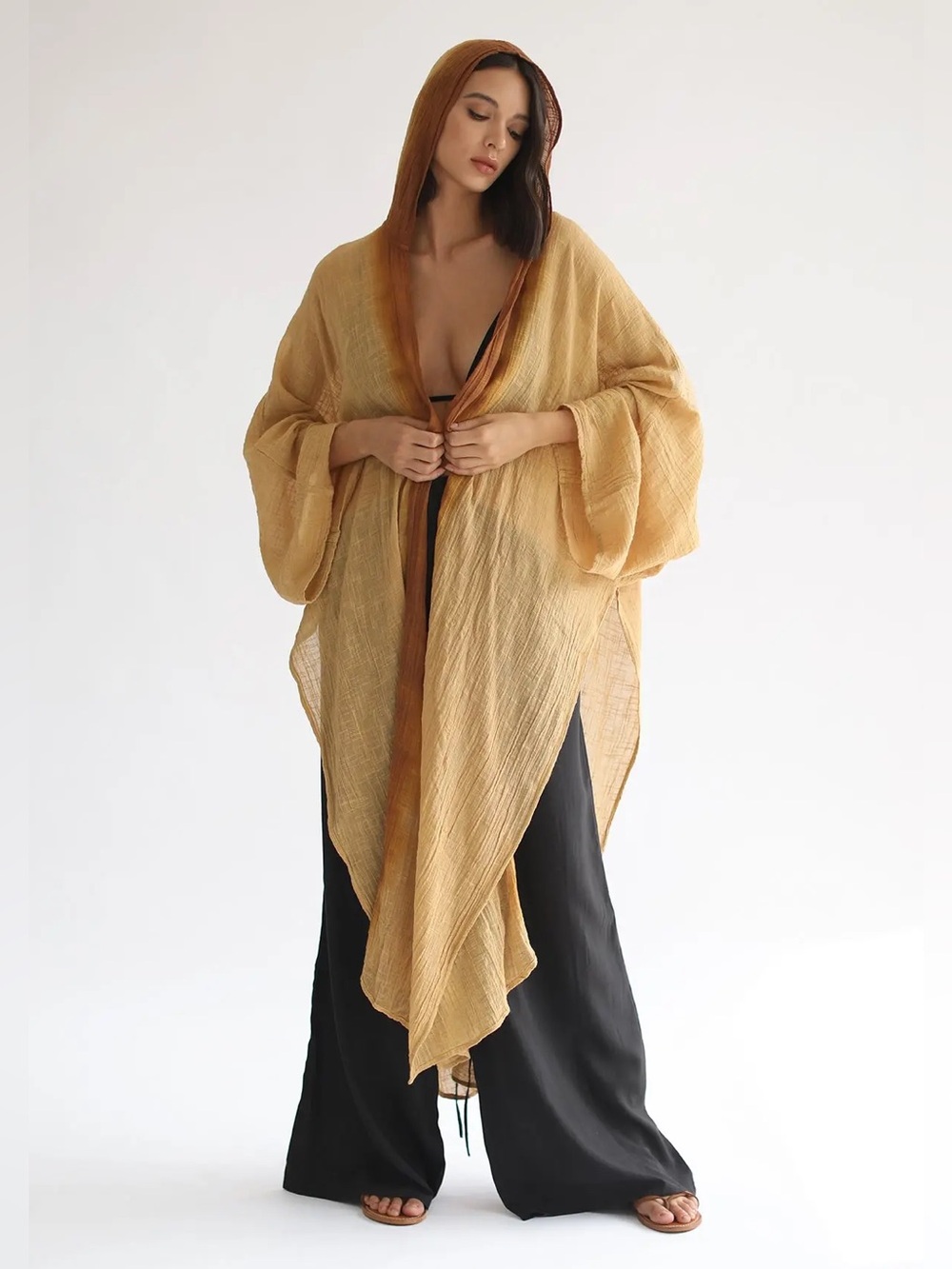 STUDIO TIA 100% Cotton Hooded Rhea Cape Sahara Sun Inca Gold Ombre One Size VGUC